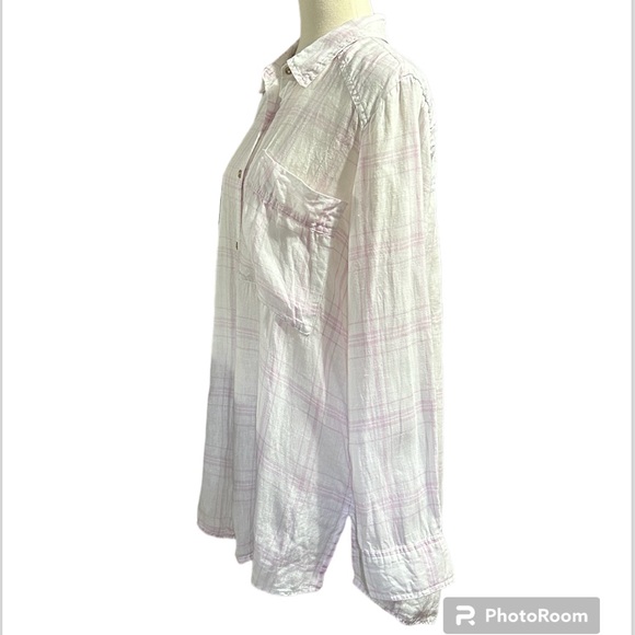 Free People Pink & White Linen Button Down Shirt - Picture 3 of 7